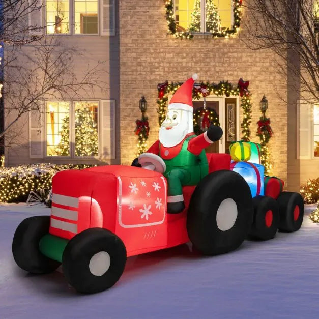 2.7m Inflatable Santa Claus Tractor | Gifts and Built-in LED Lights COSTWAY - Little and Giant Explorers Costway