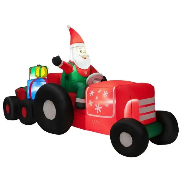 2.7m Inflatable Santa Claus Tractor | Gifts and Built-in LED Lights COSTWAY - Little and Giant Explorers Costway