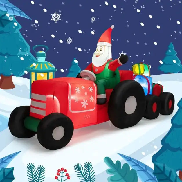 2.7m Inflatable Santa Claus Tractor | Gifts and Built-in LED Lights COSTWAY - Little and Giant Explorers Costway