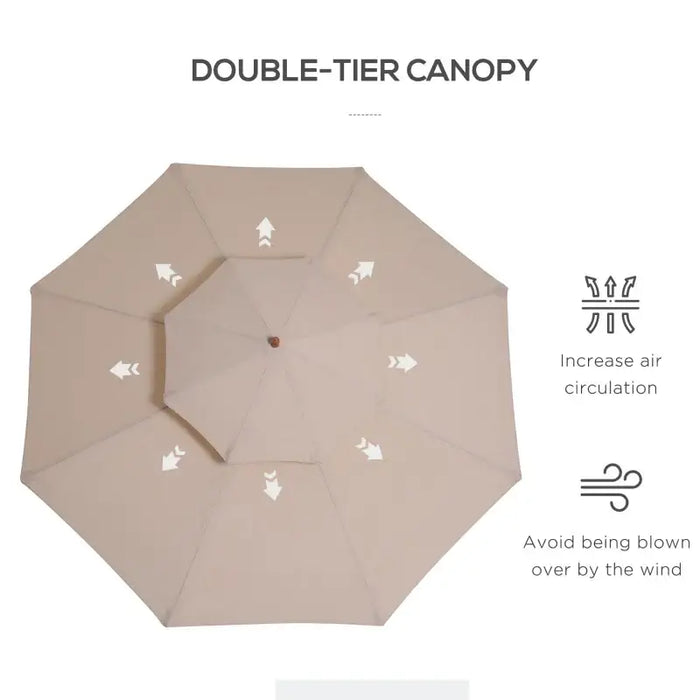2.7m Wooden Garden Parasol – Double Canopy | Bamboo Ribs in Teak Finish and Beige OUTSUNNY - Little and Giant Explorers vidaXL