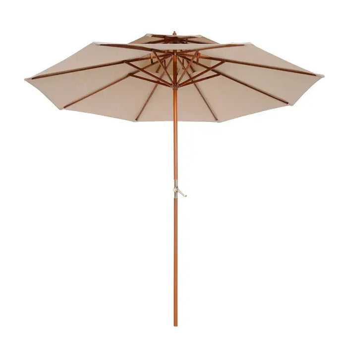 2.7m Wooden Garden Parasol – Double Canopy | Bamboo Ribs in Teak Finish and Beige OUTSUNNY - Little and Giant Explorers vidaXL