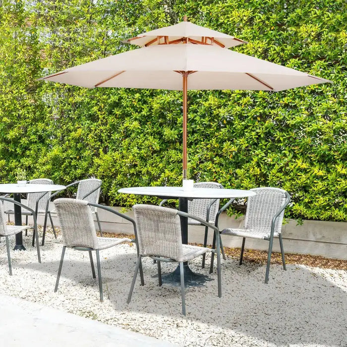 2.7m Wooden Garden Parasol – Double Canopy | Bamboo Ribs in Teak Finish and Beige OUTSUNNY - Little and Giant Explorers vidaXL