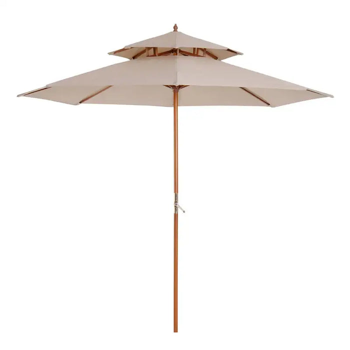 2.7m Wooden Garden Parasol – Double Canopy | Bamboo Ribs in Teak Finish and Beige OUTSUNNY - Little and Giant Explorers vidaXL