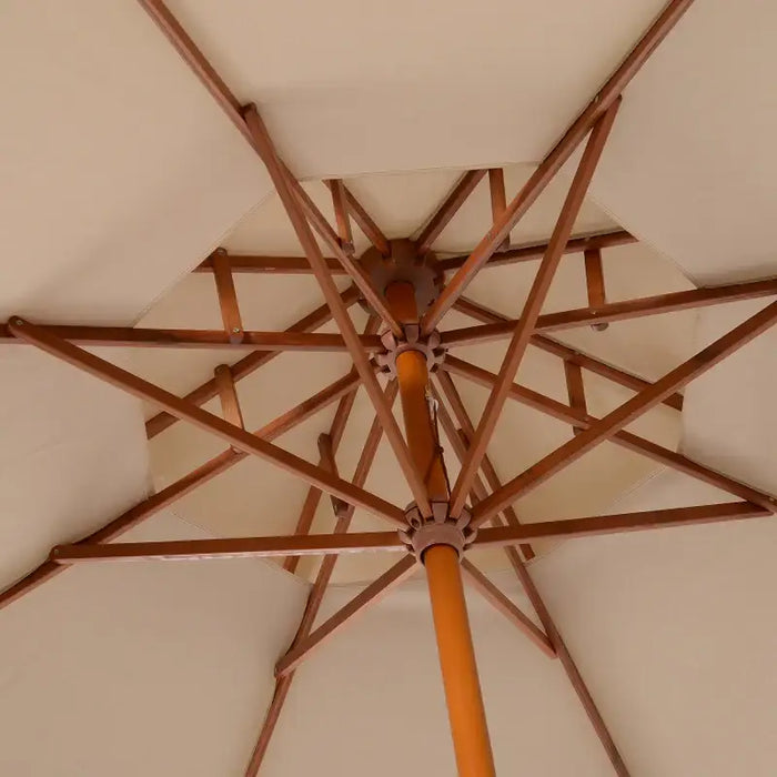 2.7m Wooden Garden Parasol – Double Canopy | Bamboo Ribs in Teak Finish and Beige OUTSUNNY - Little and Giant Explorers vidaXL