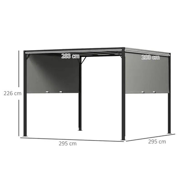 2.95mx2.95m Steel Patio Pergola – Adjustable Side Canopy | Charcoal Grey and Black OUTSUNNY - Little and Giant Explorers Outsunny
