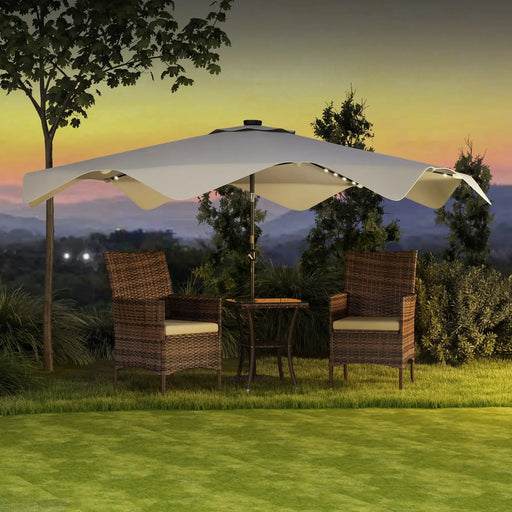 Solar Patio Umbrella with LED and Tilt in Cream White - Little and Giant Explorers Outsunny