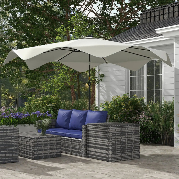Solar Patio Umbrella with LED and Tilt in Cream White - Little and Giant Explorers Outsunny