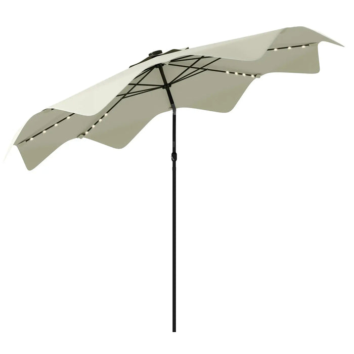 Solar Patio Umbrella with LED and Tilt in Cream White - Little and Giant Explorers Outsunny