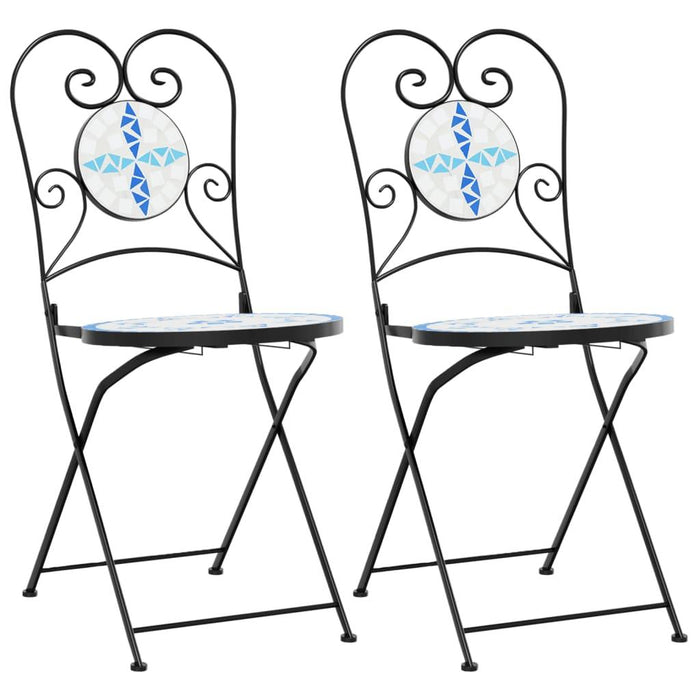 2 Ceramic Foldable Bistro Chairs in Blue and White - Little and Giant Explorers vidaXL