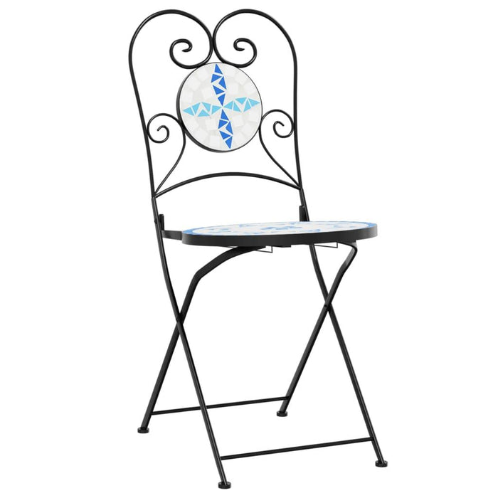 2 Ceramic Foldable Bistro Chairs in Blue and White - Little and Giant Explorers vidaXL