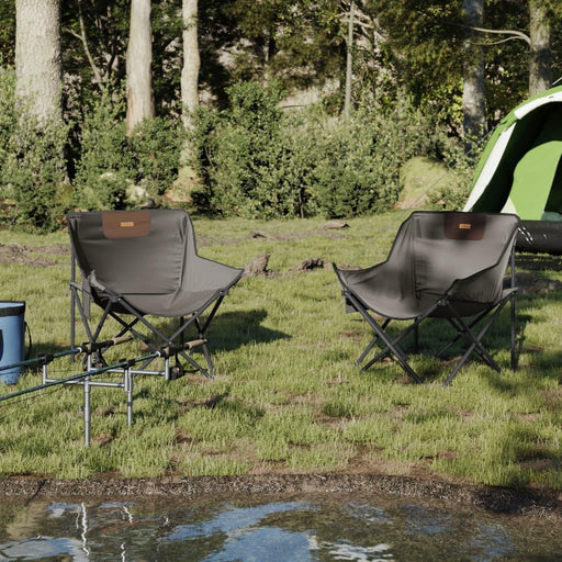 2 Foldable Camping Chairs with Pocket in Grey - Little and Giant Explorers vidaXL