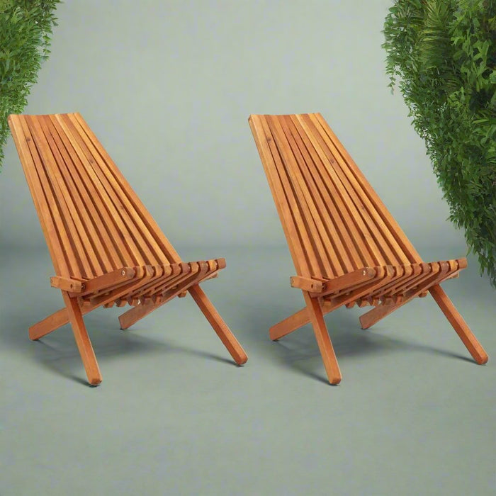 2 Folding Ergonomic Outdoor Lounge Chairs in Solid Acacia Wood - Little and Giant Explorers vidaXL