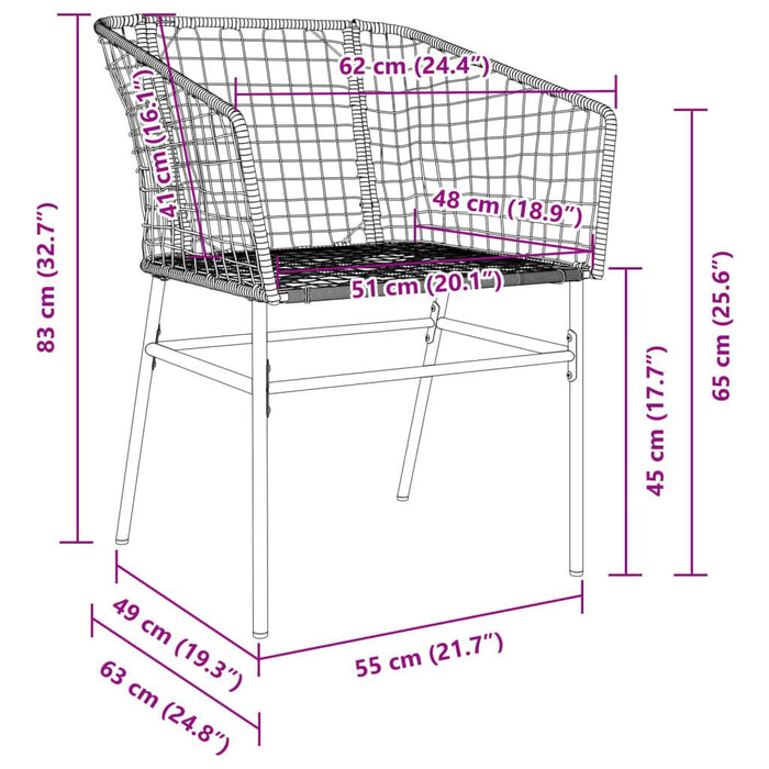 2 Garden Chairs in Black and Poly Rattan - Little and Giant Explorers vidaXL