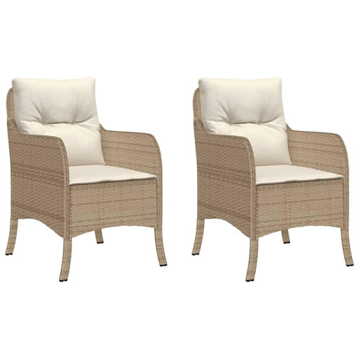 2 Garden Chairs with Cushions in Beige and Poly Rattan - Little and Giant Explorers vidaXL