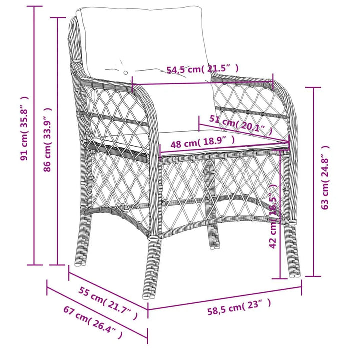 2 Garden Chairs with Cushions in Brown and Poly Rattan - Little and Giant Explorers vidaXL