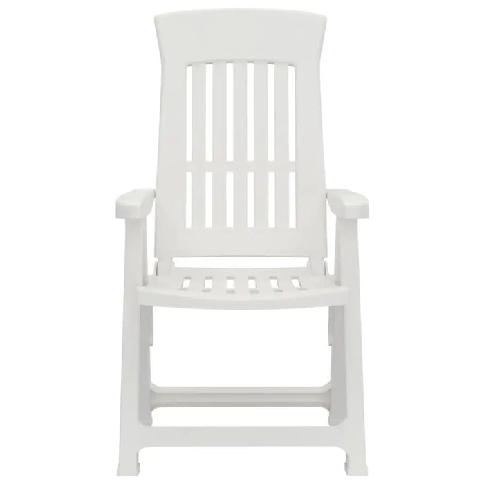 White outdoor garden reclining chair with slatted back and armrests