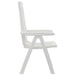 Side view of a white plastic garden reclining chair against a white background
