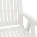 Close-up of a white garden reclining chair with slatted seat and armrest