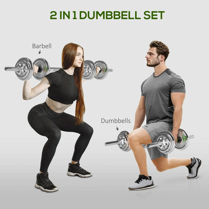 2-in-1 20kg Adjustable Weights Dumbbell and Barbell Set - Little and Giant Explorers SPORTNOW