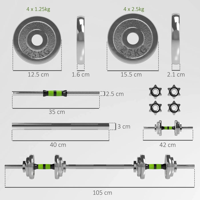 2-in-1 20kg Adjustable Weights Dumbbell and Barbell Set - Little and Giant Explorers SPORTNOW