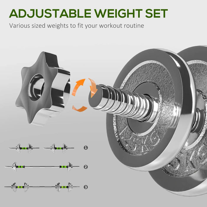 2-in-1 20kg Adjustable Weights Dumbbell and Barbell Set - Little and Giant Explorers SPORTNOW