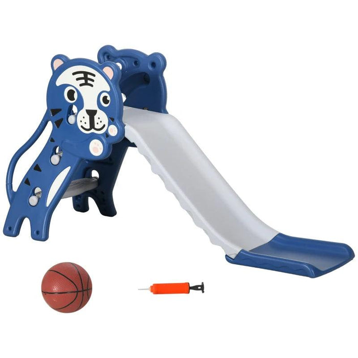 2 in 1 Baby Slide with Basketball Hoop and Basketball in Blue - Little and Giant Explorers AIYAPLAY