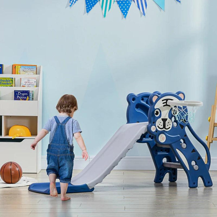 2 in 1 Baby Slide with Basketball Hoop and Basketball in Blue - Little and Giant Explorers AIYAPLAY