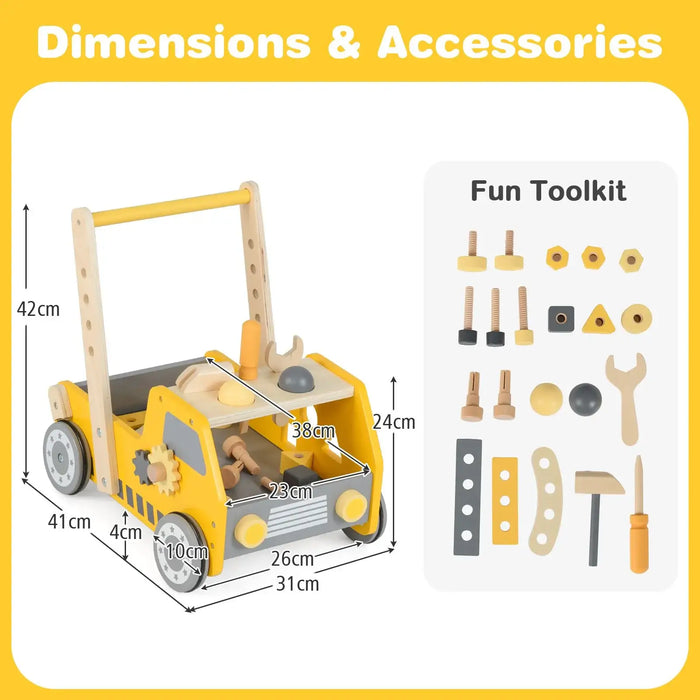 2-in-1 Baby Walker and Tool Workbench – Adjustable Speed | Construction Theme COSTWAY - Little and Giant Explorers Costway