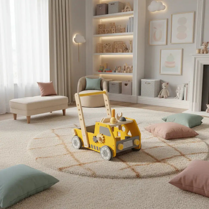 2-in-1 Baby Walker and Tool Workbench – Adjustable Speed | Construction Theme COSTWAY - Little and Giant Explorers Costway