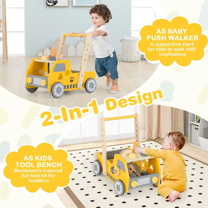 2-in-1 Baby Walker and Tool Workbench – Adjustable Speed | Construction Theme COSTWAY - Little and Giant Explorers Costway
