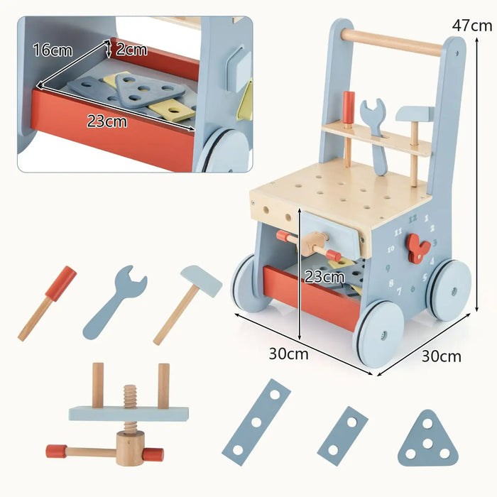 2-in-1 Baby Walker and Tool Workbench | Push Toy with Shape Sorter and Accessories COSTWAY - Little and Giant Explorers Costway