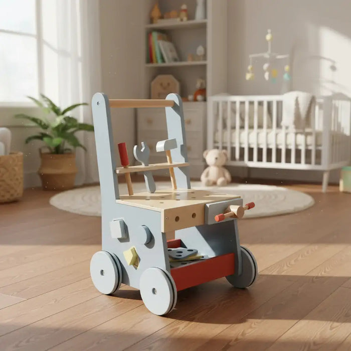 2-in-1 Baby Walker and Tool Workbench | Push Toy with Shape Sorter and Accessories COSTWAY - Little and Giant Explorers Costway