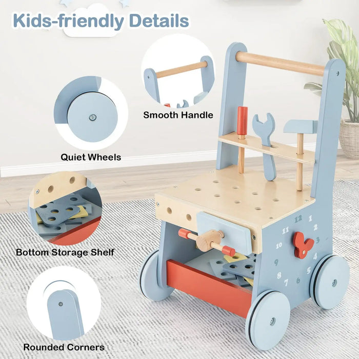 2-in-1 Baby Walker and Tool Workbench | Push Toy with Shape Sorter and Accessories COSTWAY - Little and Giant Explorers Costway