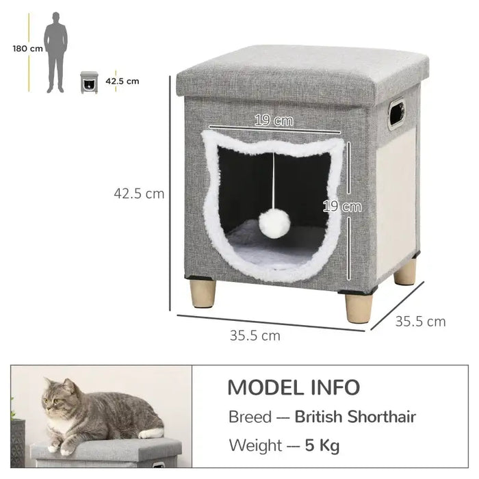 2-in-1 Cat House Ottoman – Cream White and Grey | Washable Cushion and Scratching Pad PAWHUT - Little and Giant Explorers PawHut