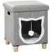 2-in-1 Cat House Ottoman – Cream White and Grey | Washable Cushion and Scratching Pad PAWHUT - Little and Giant Explorers PawHut