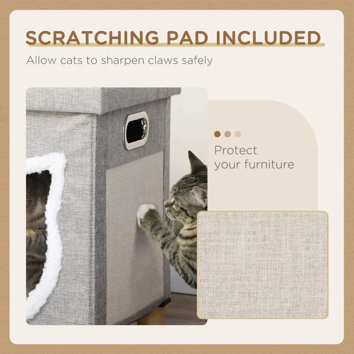 2-in-1 Cat House Ottoman – Cream White and Grey | Washable Cushion and Scratching Pad PAWHUT - Little and Giant Explorers PawHut