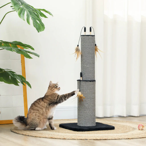 2-in-1 Cat Scratching Post with 3 Toy Feathers in Black 78cm - Little and Giant Explorers PawHut