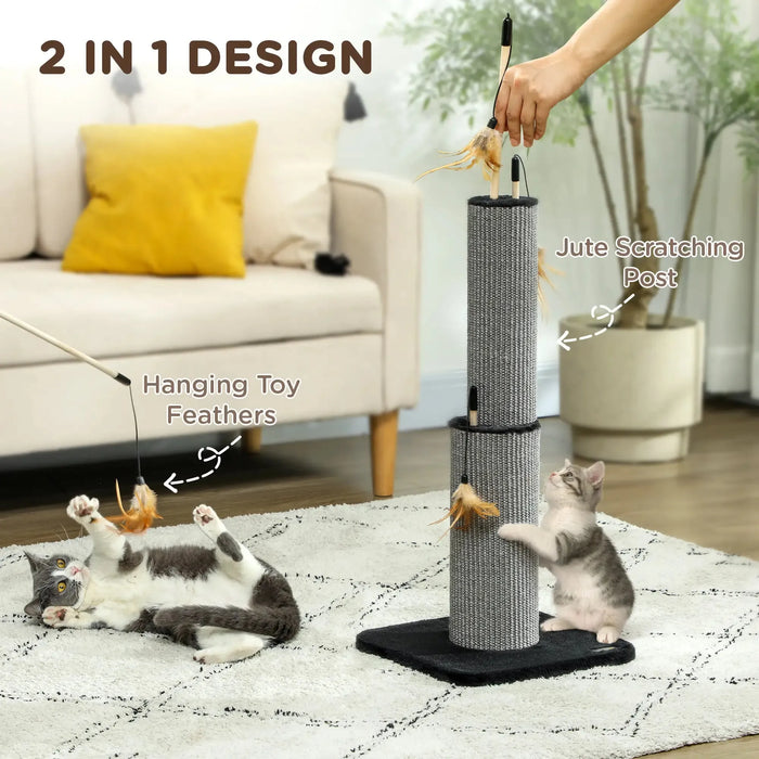 2-in-1 Cat Scratching Post with 3 Toy Feathers in Black 78cm - Little and Giant Explorers PawHut