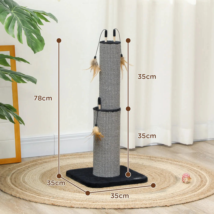 2-in-1 Cat Scratching Post with 3 Toy Feathers in Black 78cm - Little and Giant Explorers PawHut