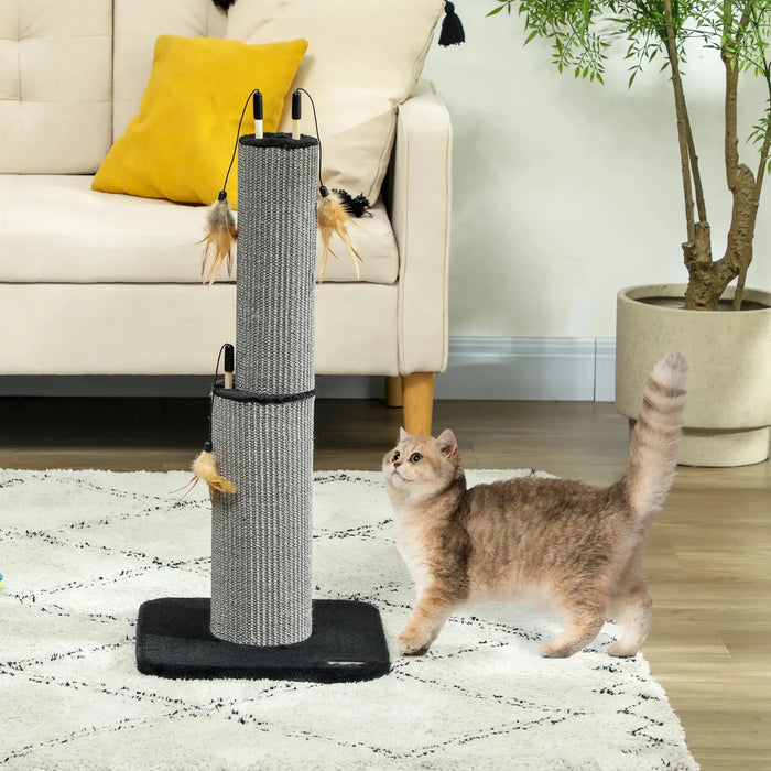 2-in-1 Cat Scratching Post with 3 Toy Feathers in Black 78cm - Little and Giant Explorers PawHut