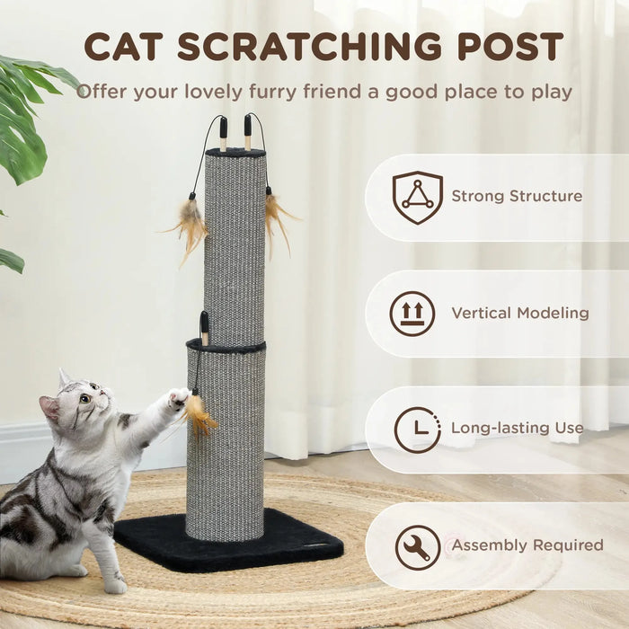 2-in-1 Cat Scratching Post with 3 Toy Feathers in Black 78cm - Little and Giant Explorers PawHut