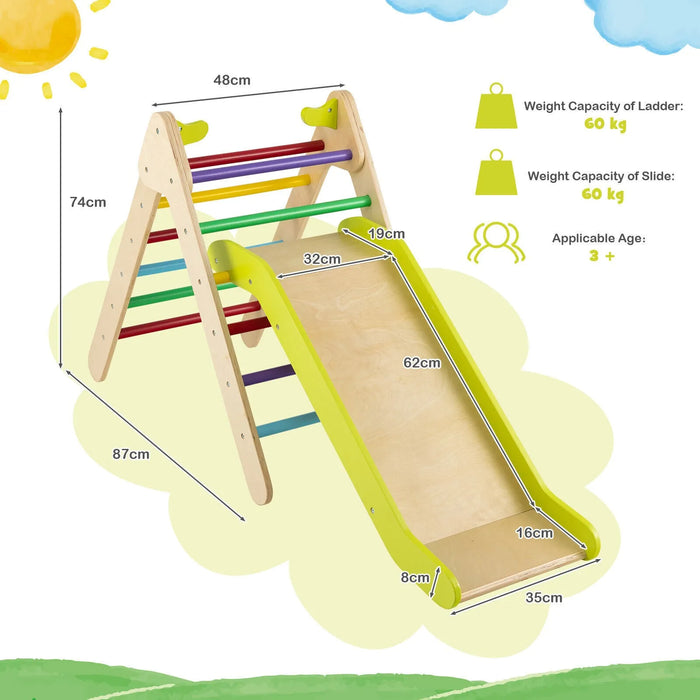 2-in-1 Colourful Wooden Climbing Frame with Gradient Adjustable Slide - Little and Giant Explorers Costway