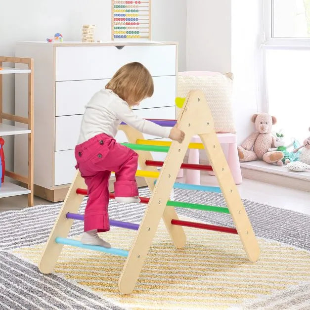 2-in-1 Colourful Wooden Climbing Frame with Gradient Adjustable Slide - Little and Giant Explorers Costway