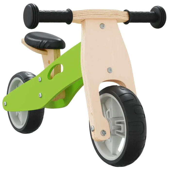 Green and beige 2-in-1 convertible balance bike with adjustable seat and handlebar