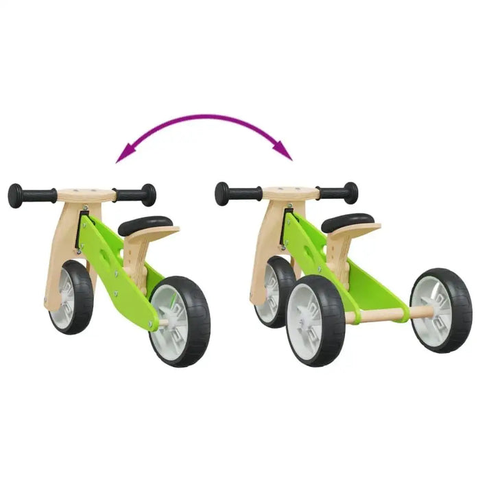 2-in-1 convertible green and black balance bike for kids with adjustable seat and handlebar