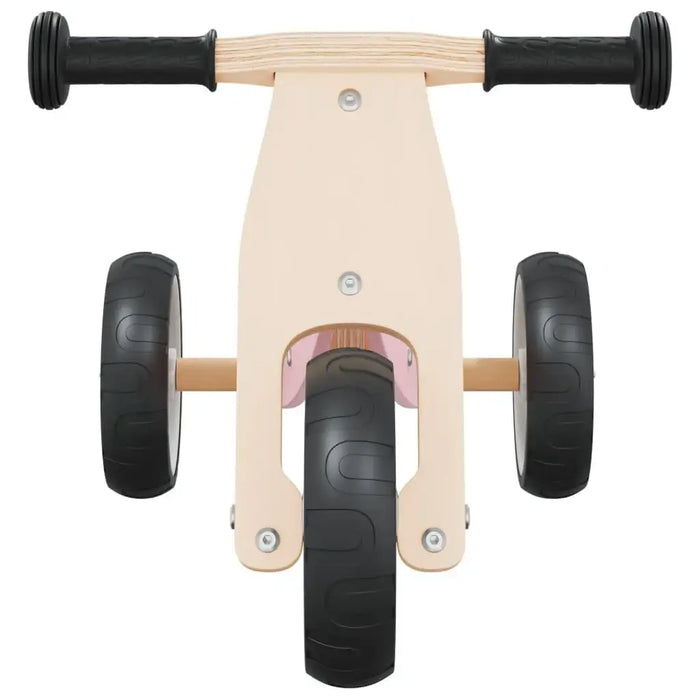 Front view of pink and black 2-in-1 convertible balance bike with adjustable seat and handlebar