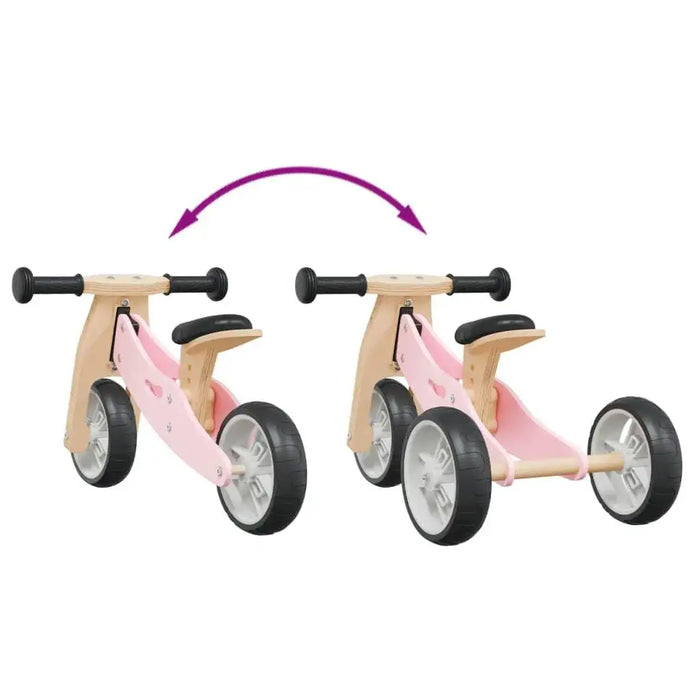 2-in-1 convertible pink and black balance bike with adjustable seat and handlebar