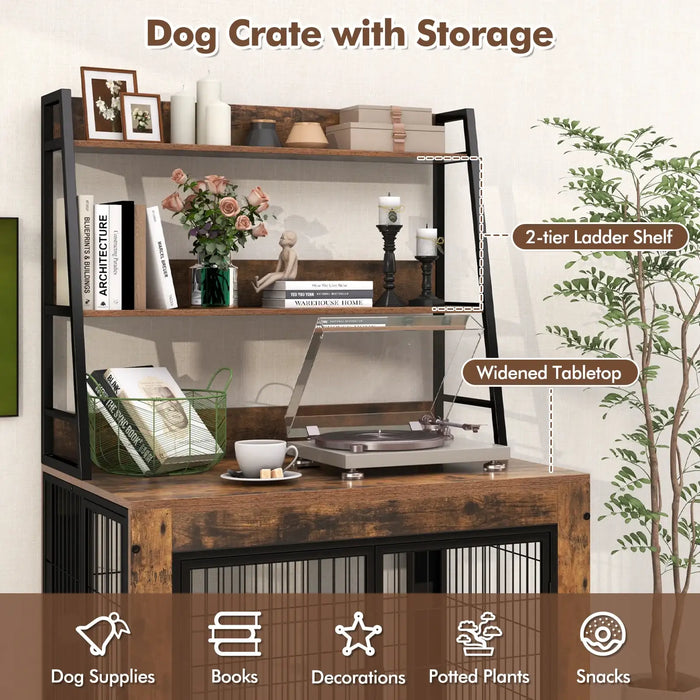 2-in-1 Dog Crate – Rustic Brown | Wooden Kennel - Storage, Flip-Top and Wheels COSTWAY - Little and Giant Explorers Costway