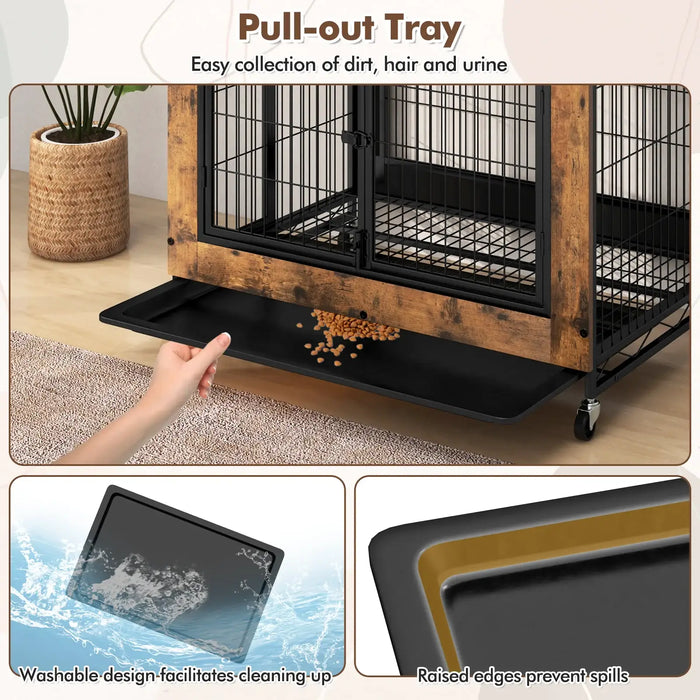 2-in-1 Dog Crate – Rustic Brown | Wooden Kennel - Storage, Flip-Top and Wheels COSTWAY - Little and Giant Explorers Costway