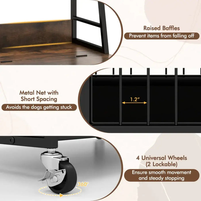 2-in-1 Dog Crate – Rustic Brown | Wooden Kennel - Storage, Flip-Top and Wheels COSTWAY - Little and Giant Explorers Costway